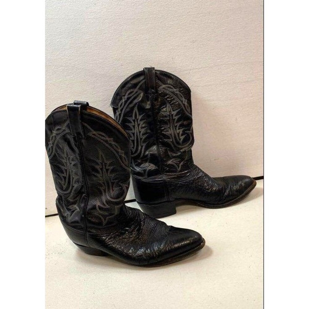 Vintage Tony Lama El Paso Black Leather Western Cowboy Boots 12 D 4742